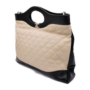 Chanel Bag Large Shoulder Black Beige Shopping